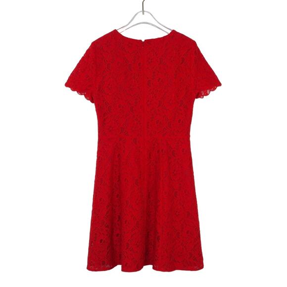 J. Crew Red Lace Short Sleeve Crew Neck A-Line Mini Dress Size 2 Small - Picture 3 of 5